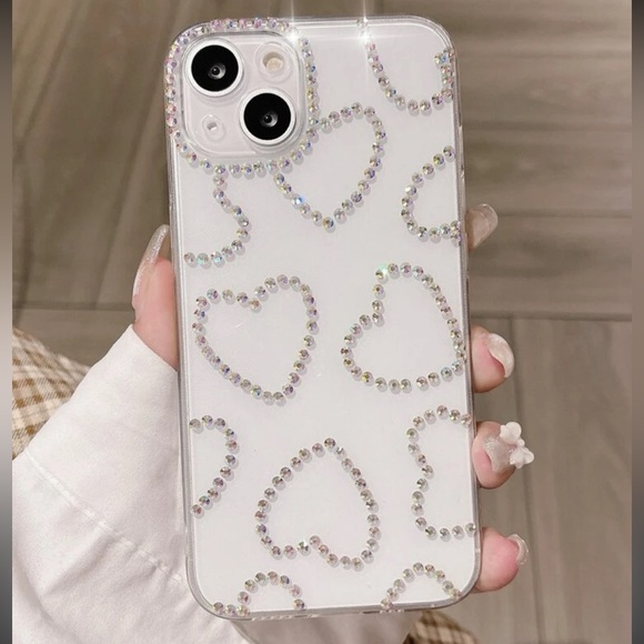 New Clear Iridescent Hearts iPhone 13 Phone Case - Picture 2 of 5